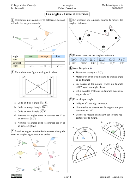 Miniature Fiche Exercices Les angles