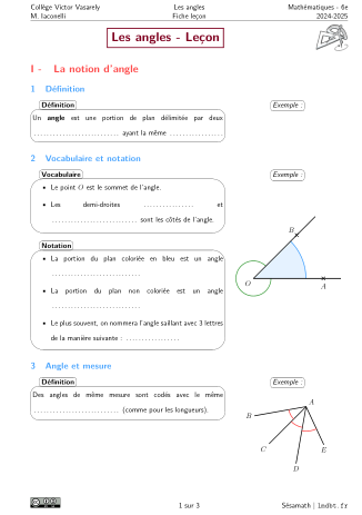 Miniature Fiche Leçon Les angles